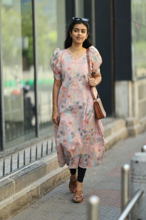 "Pastel floral cotton maxi frock with puff sleeves – Aayizhai Fashions"
