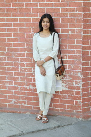 "Cream cotton coord set with pintuck kurti and matching pants – Aayizhai Fashions"