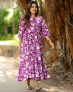 "Purple floral cotton maxi frock – Aayizhai Fashions"