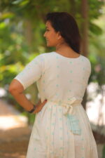 "Cream cotton maternity maxi dress with mint green border – Aayizhai Fashions"