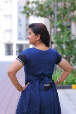 "Navy blue sub-silk maternity maxi dress with black border – Aayizhai Fashions"