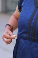 "Navy blue sub-silk maternity maxi dress with black border – Aayizhai Fashions"