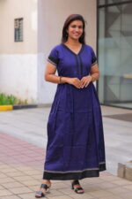 "Royal blue sub-silk maternity maxi dress with black embroidered border – Aayizhai Fashions"
