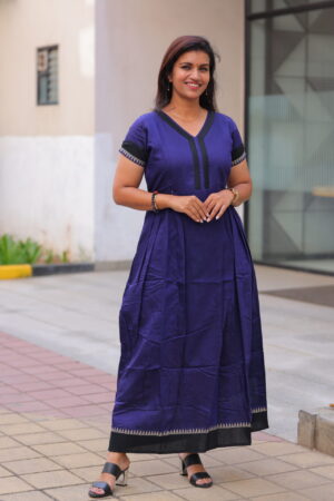 "Royal blue sub-silk maternity maxi dress with black embroidered border – Aayizhai Fashions"