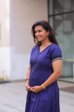 "Royal blue sub-silk maternity maxi dress with black embroidered border – Aayizhai Fashions"