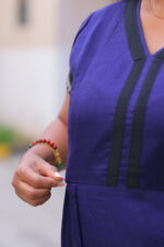 "Royal blue sub-silk maternity maxi dress with black embroidered border – Aayizhai Fashions"