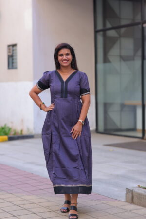 "Deep purple sub-silk maternity maxi dress with black border detailing – Aayizhai Fashions"