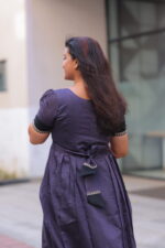 "Deep purple sub-silk maternity maxi dress with black border detailing – Aayizhai Fashions"