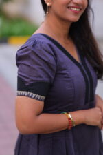 "Deep purple sub-silk maternity maxi dress with black border detailing – Aayizhai Fashions"