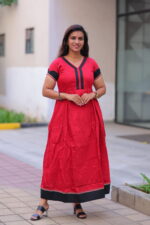 "Red sub-silk maternity maxi dress with black embroidered border – Aayizhai Fashions"