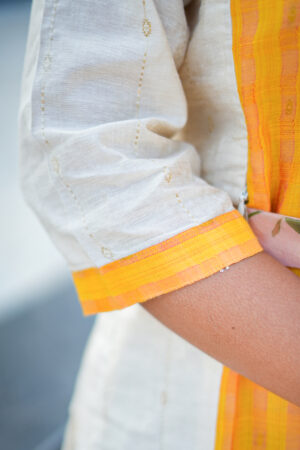 Tissue cotton yellow kurti with dupatta for women, floral border design, comfortable daily wear outfit